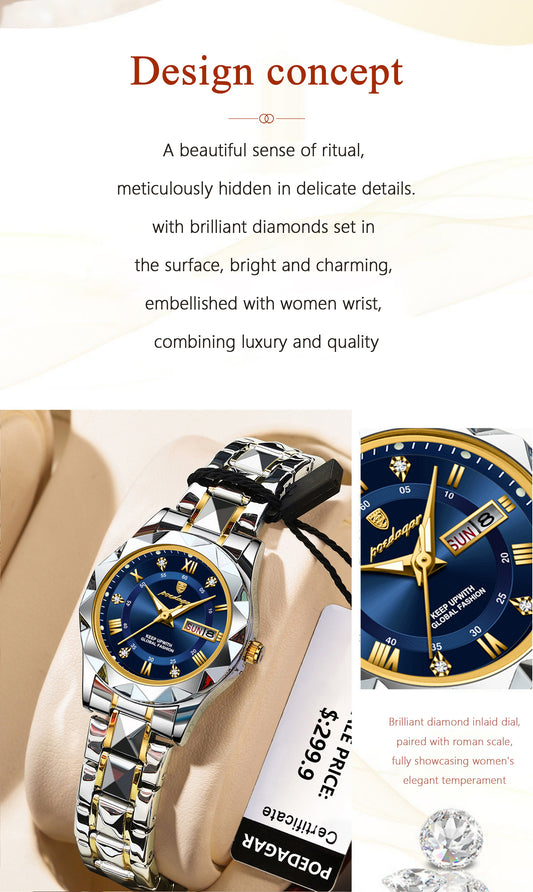 POEDAGAR Luxury Luminous Waterproof Week Date Stainless Steel Quartz Watches